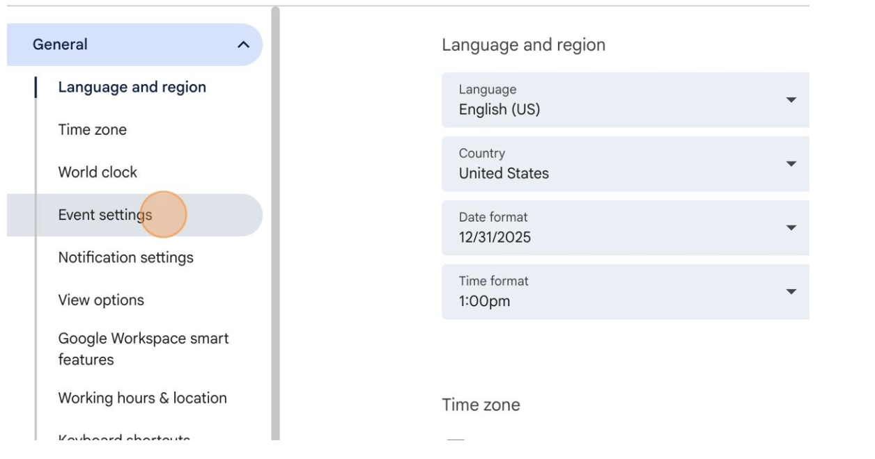 Google Calendar Settings Menu